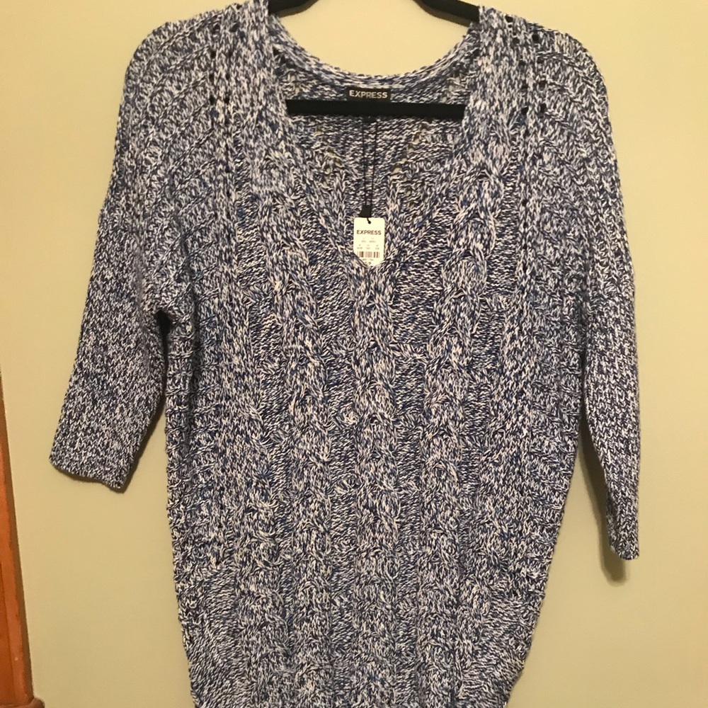 Express blue and white cable knit sweater